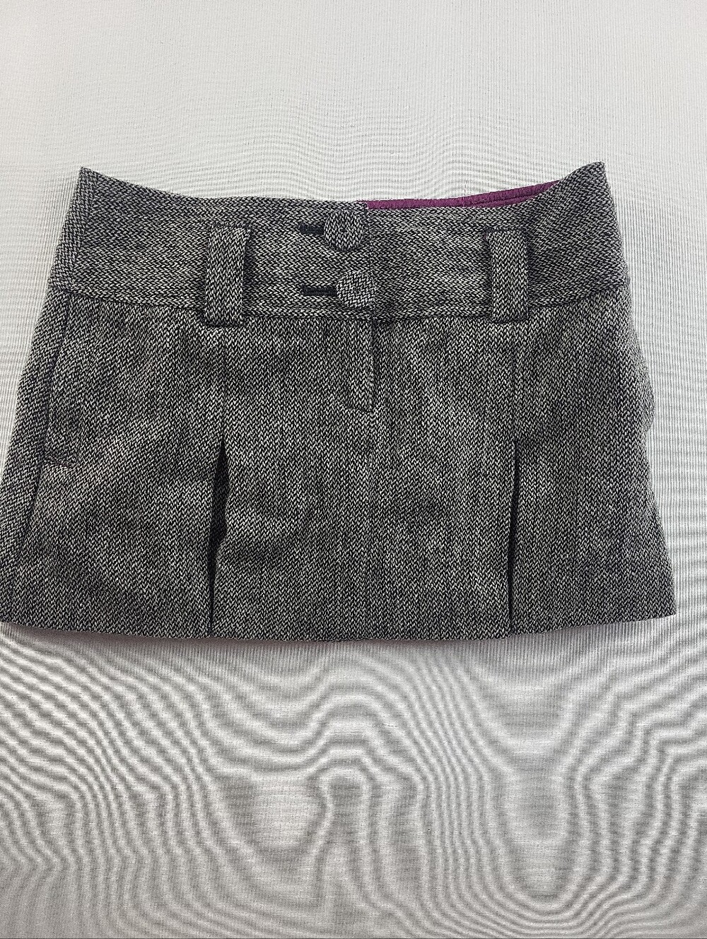 Vintage American Eagle Tweed Herringbone Pleated Mini Skirt Grey Black